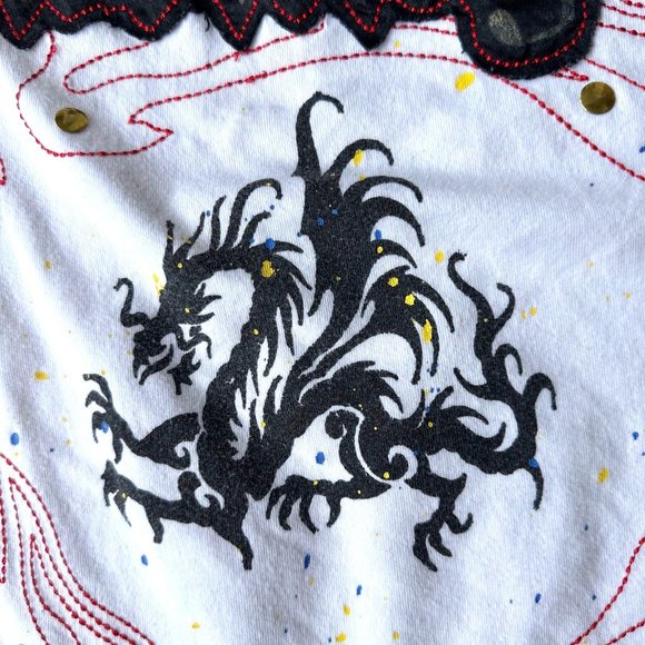 VTG Inkslingers T-shirt Sz L Blue Moe White Devil Dragon Embroidered Tat… - Picture 5 of 12